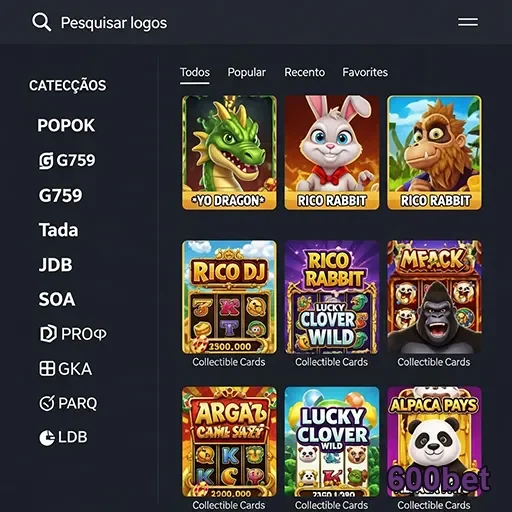 Interface do aplicativo cassino 600bet com jogos acessíveis.