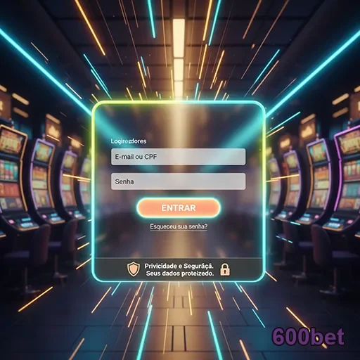 Tela de login do app 600bet com jogos de cassino ao fundo.