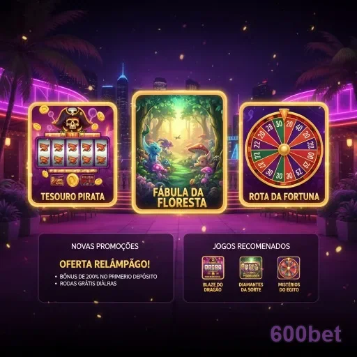 Interface de slots no 600bet com jogos e promoções.