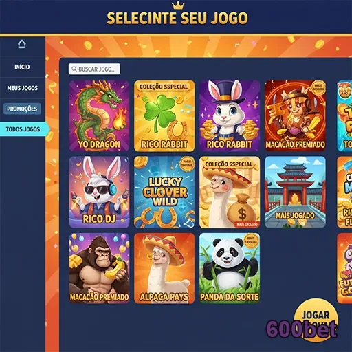 Interface da 600bet mostrando seleção de slots VIP.