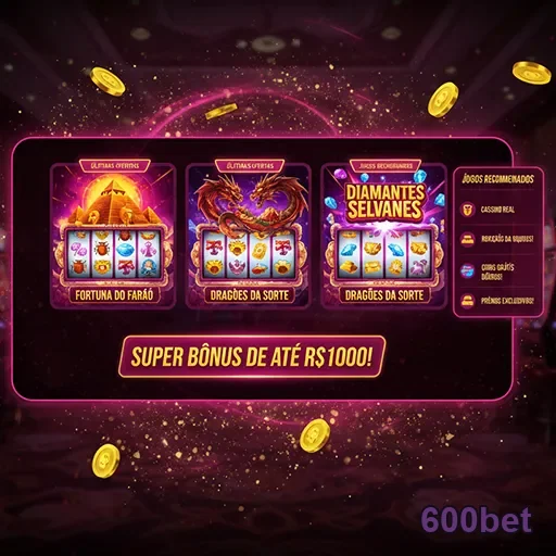 Interface da 600bet com jogos de slots e bônus de até R$1000.