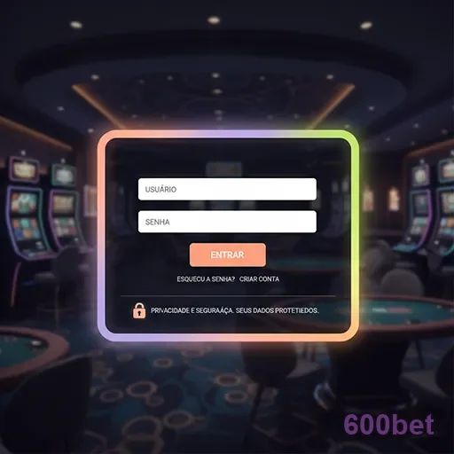 Tela de login da 600bet com opções de acesso rápido.