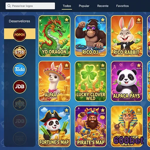 Tela de jogos com opções de slots na 600bet.