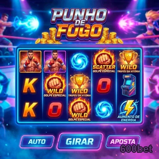 Jogador usa o site 600bet para girar slots de Punho de Fogo.