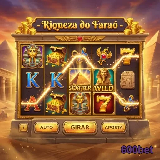 Slot da 600bet com os símbolos de Riqueza do Faraó.