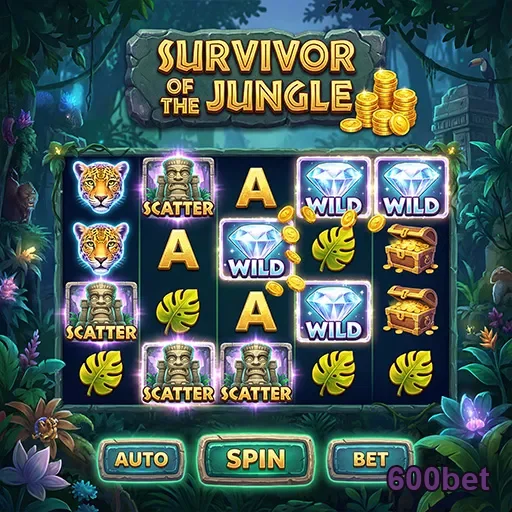 Tela do jogo 'Survivor of the Jungle' no site 600bet.