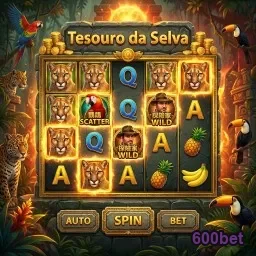 Slot 'Tesouro da Selva' na 600bet com símbolos de jungle.