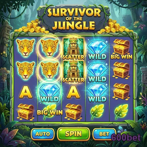 Tela do jogo 'Survivor of the Jungle' na 600bet.