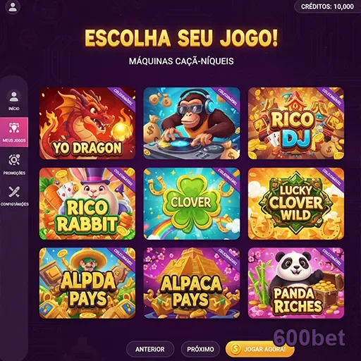 Tela de seleção de jogos de caça-níqueis na plataforma 600bet.