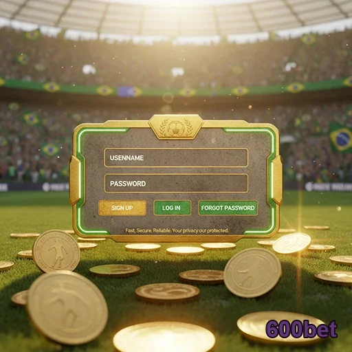 Tela de login da 600bet com moedas em destaque.
